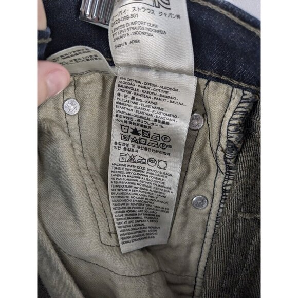 Levis 511 Slim Fit Dark Blue Rinse Denim Mens 29x30 Straight Leg  Jeans Distress - Picture 8 of 11